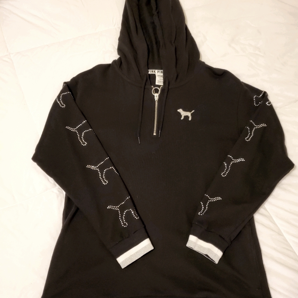 PINK sweatshirt with rhinestones & sequins size M